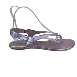 Tory Burch Women’s Rose Gold Leather Logo Accent Thong Sandals Size 11M
